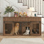 Walnut double dog crate furniture with drawers and rotating feeders — main product view