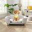 Beige Corduroy Dog Sofa Bed with Wood Legs — small dog on corduroy sofa