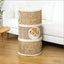Khaki and brown barrel cat condo — barrel condo in room