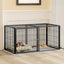 Black modular indoor dog kennel — room placement