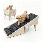 Beige four-step foldable pet ramp and ottoman