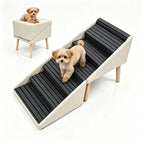 Beige six-step foldable dog stairs and ottoman