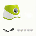 Green automatic dog ball launcher with five ETPU balls and power accessories