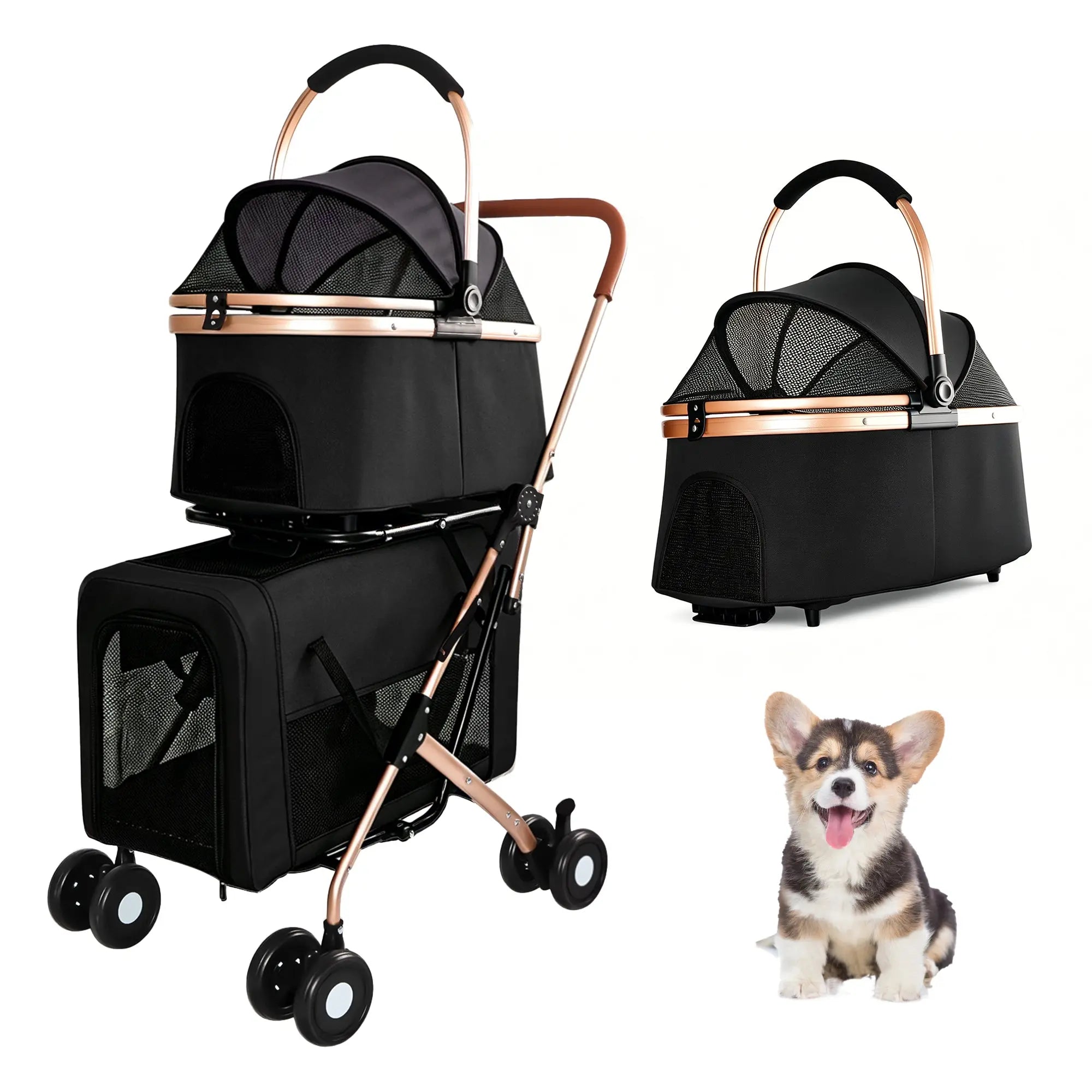 Double-Deck Pet Stroller with Detachable Carriers W2699P504461 Secondary image