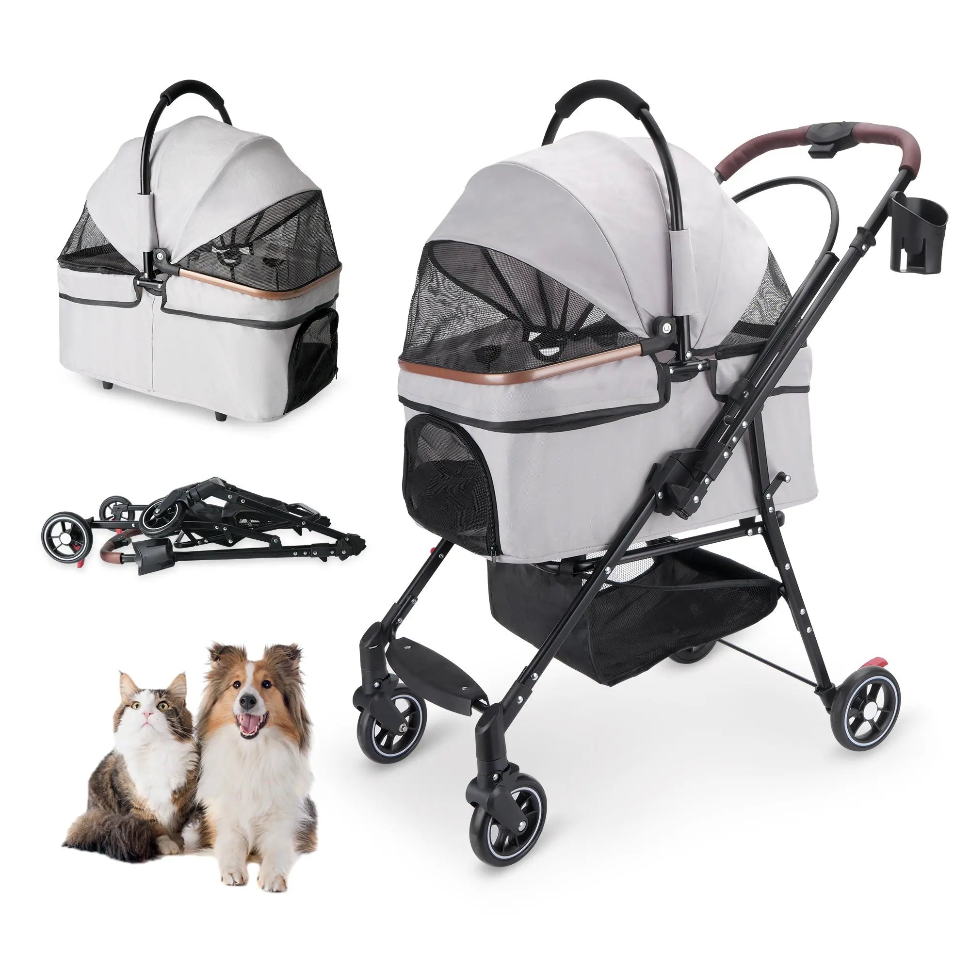 Foldable Pet Stroller with Detachable Carrier Gray W2801P389129 Secondary image