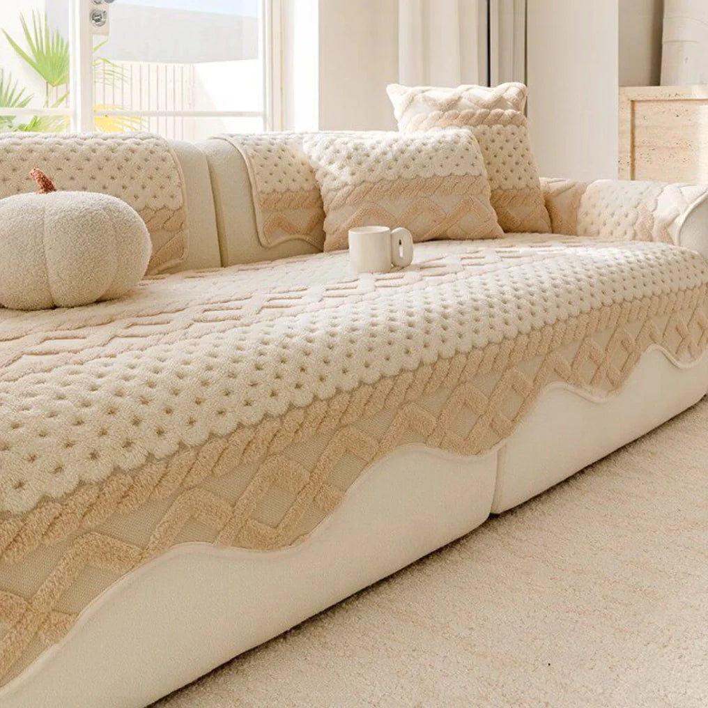Cookie Pattern Plush Couch Cover, Soft Skin-Friendly Non-Slip Sofa Protector, Washable Furniture Cover for Pets, Kids and Living Room gsft-9032