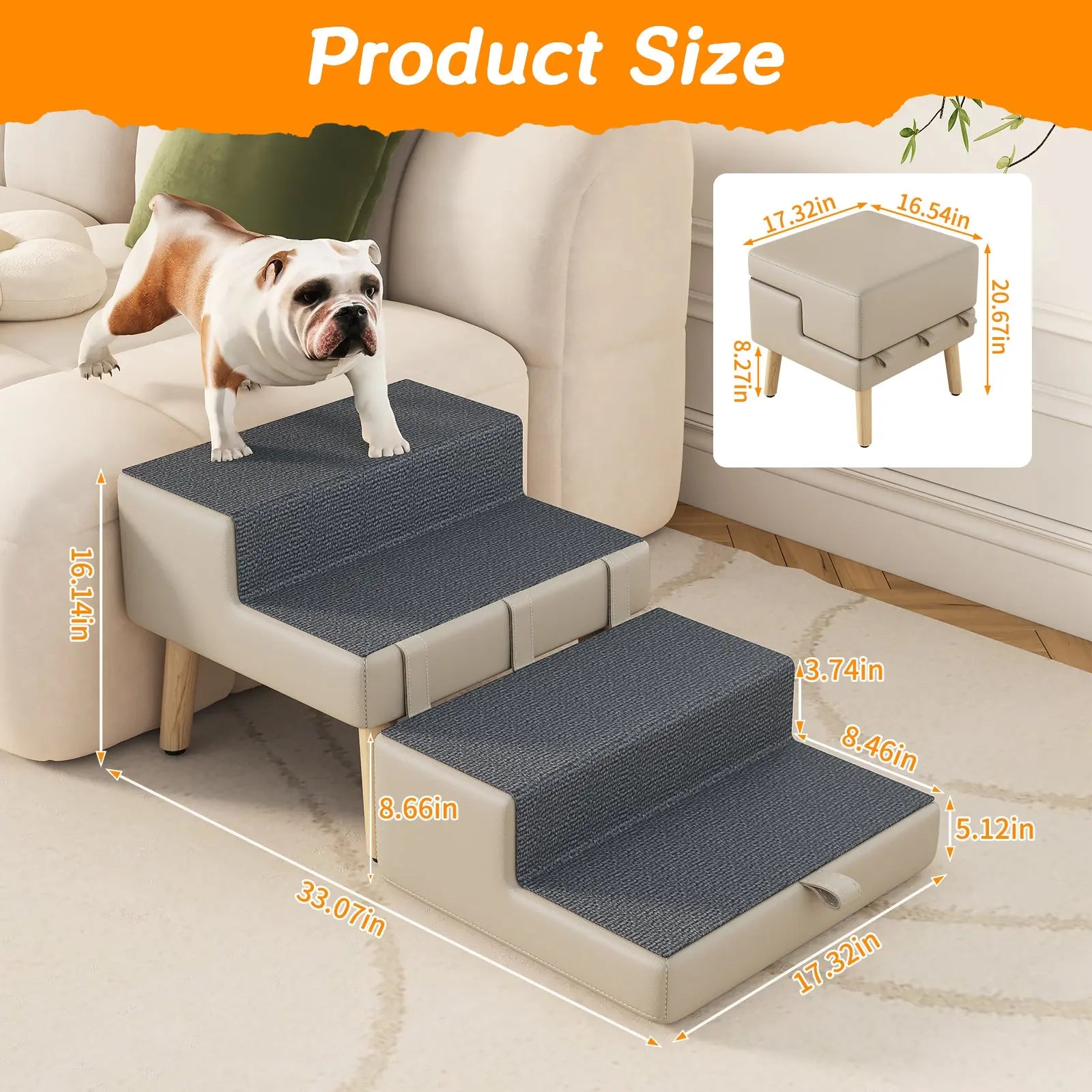 Foldable 4-Step Dog Stairs and Ottoman Light Gray W2641P513610 Secondary image