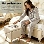 Beige pet ramp folded into an ottoman and side table