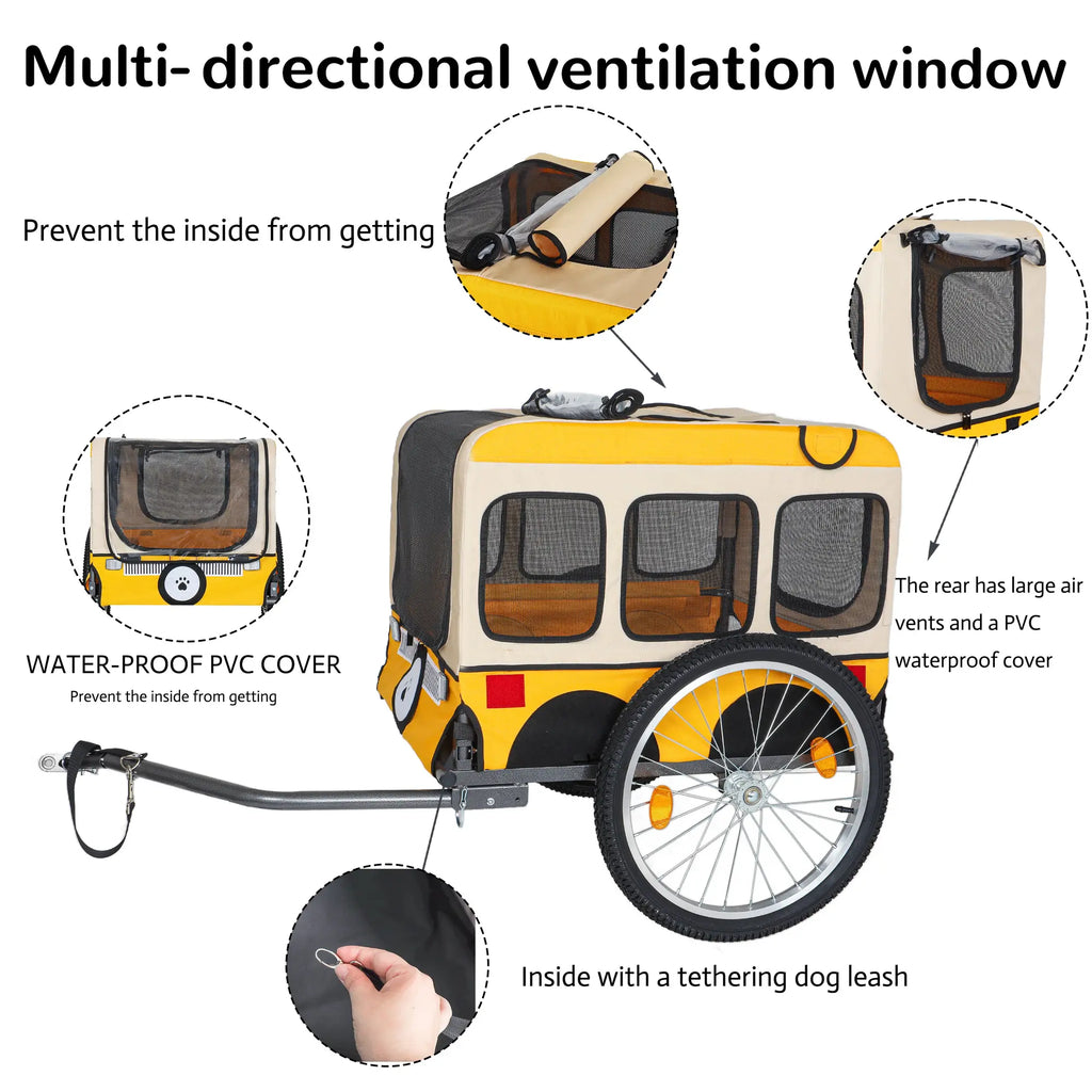 Yellow dog bike trailer mesh ventilation and weather cover details