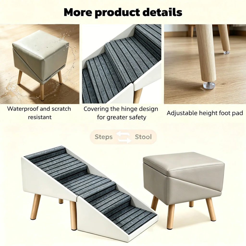 Beige pet ramp water-resistant surface, covered hinges and adjustable feet