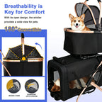 Breathable double pet stroller with adjustable canopy