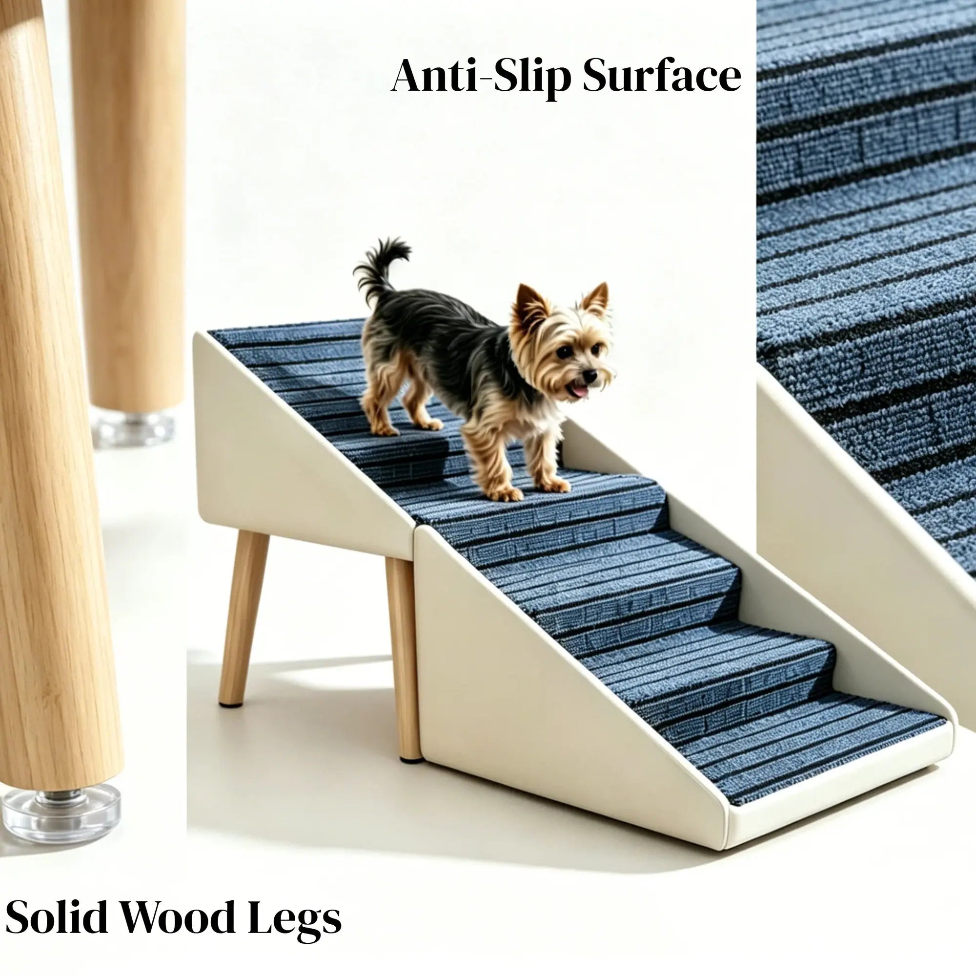 Beige dog stairs with dark anti-slip walking surface