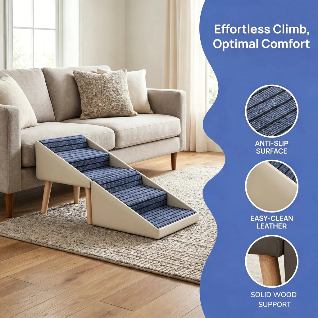 Beige dog ramp with dark anti-slip walking surface