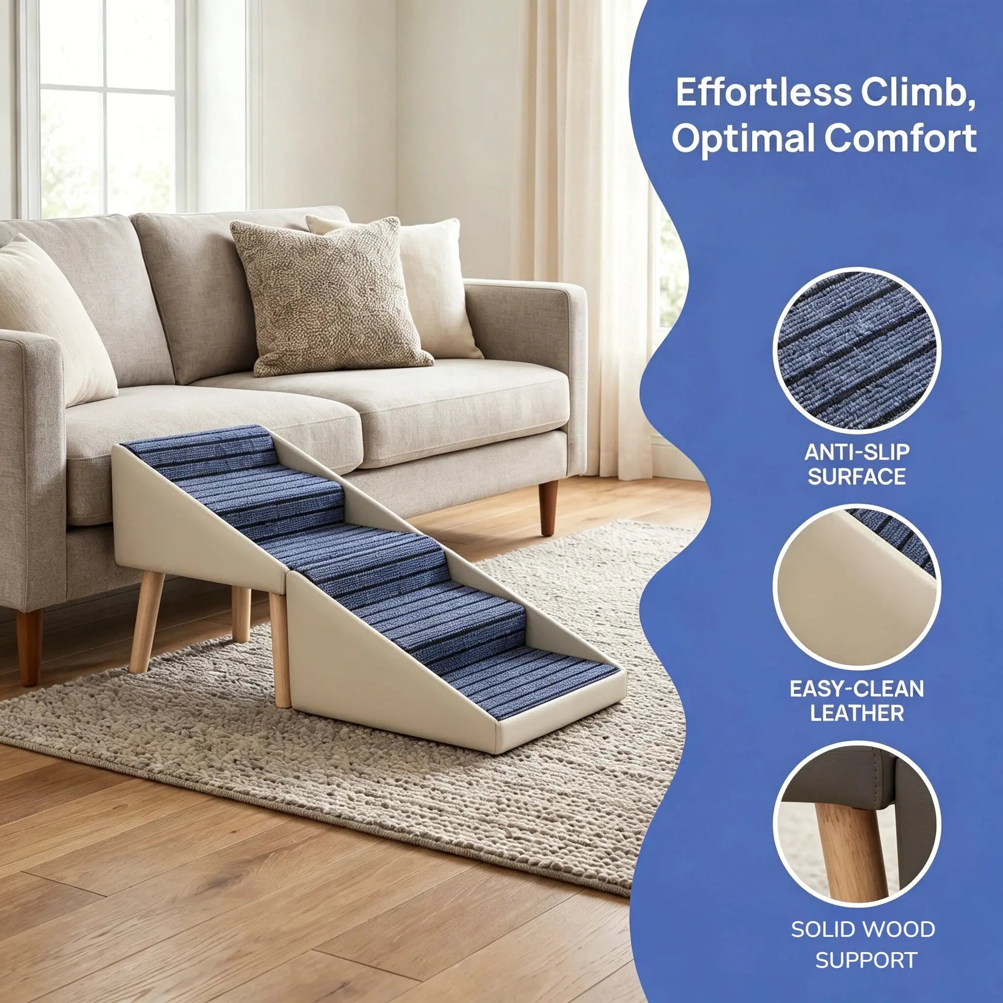 Beige dog ramp with dark anti-slip walking surface