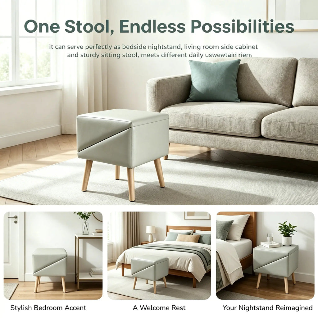 Beige dog stairs folded into an ottoman for bedroom and living room use