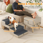 Light gray dog stairs folded into an ottoman