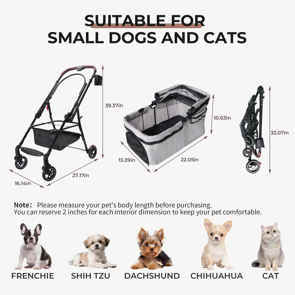 Gray foldable pet stroller dimensions for small pets