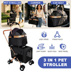 Three-in-one double pet stroller, carrier and car seat modes
