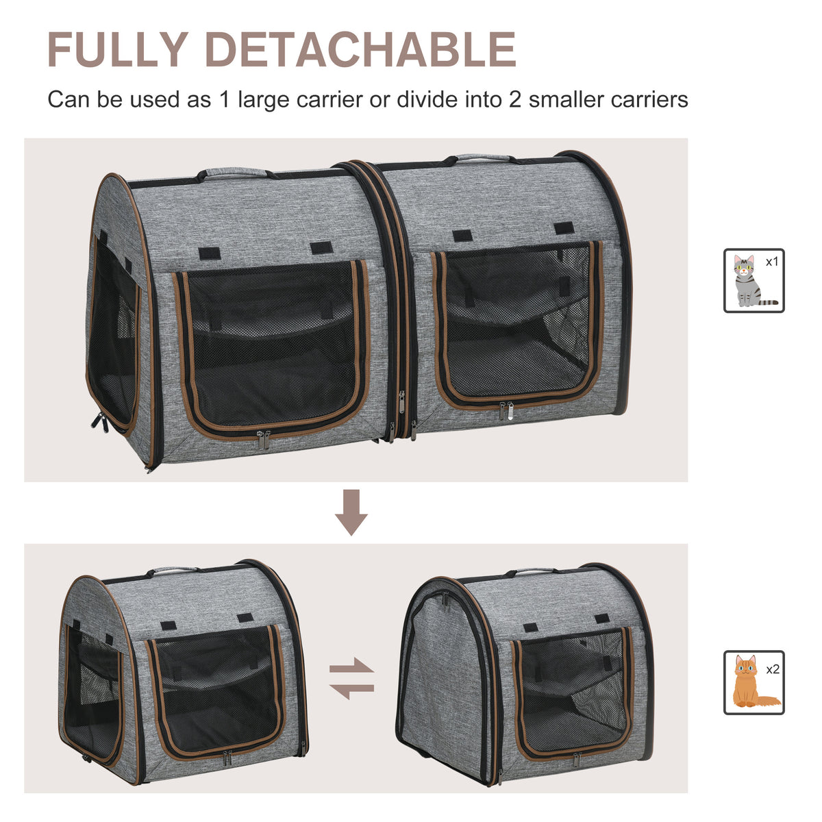 39-Inch Double Pet Carrier with Divider & Cushions, Gray - W2225P173812 - product view 5