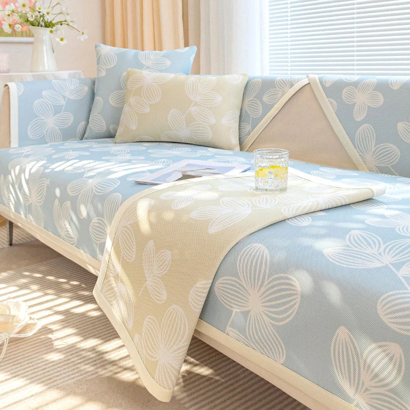 Fresh Floral Ice Silk Cooling Couch Cover delivers silky cool touch for summer gsft-9050 Secondary image