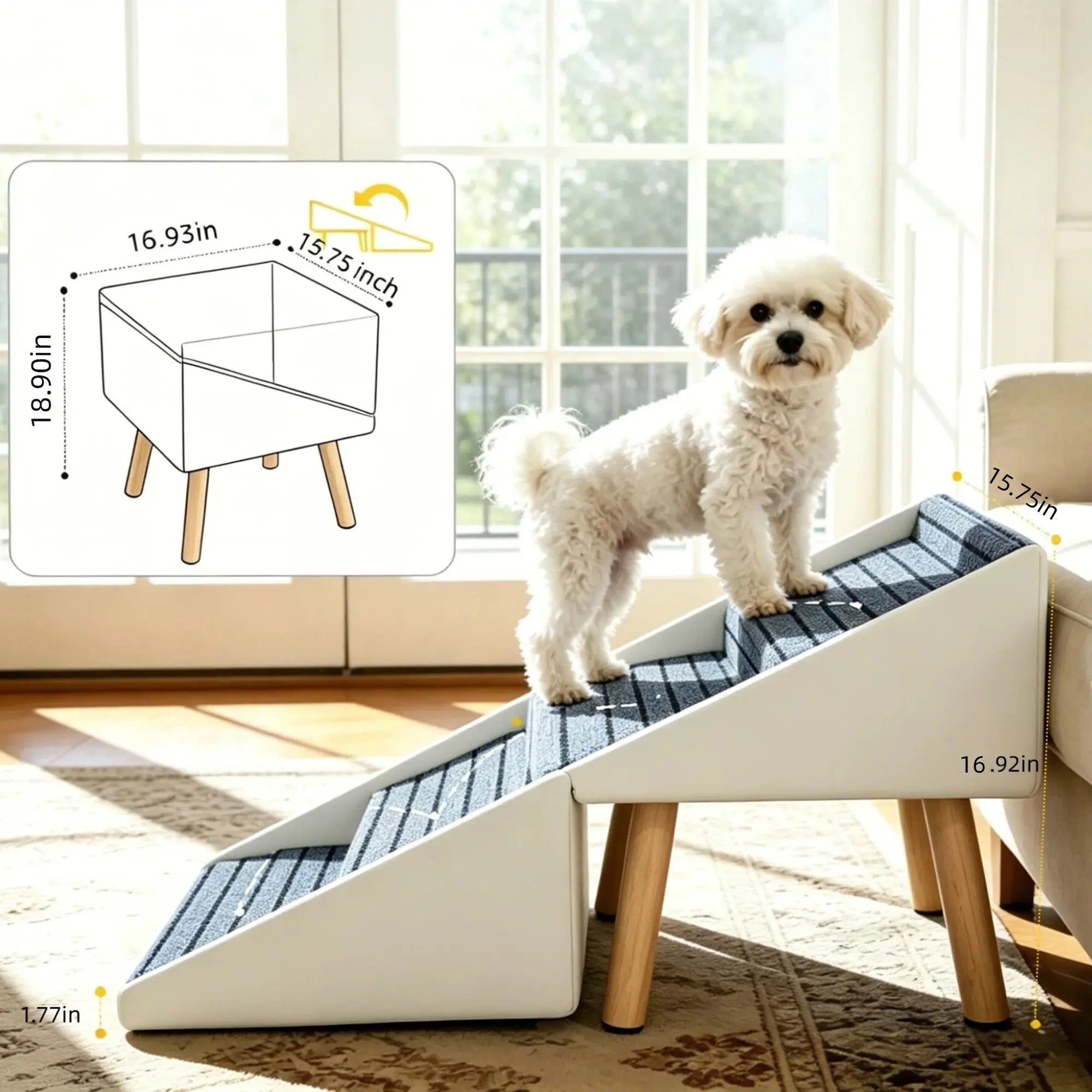 Beige foldable dog ramp open and folded dimensions