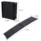 Black 71-inch folding dog ramp open and folded dimensions