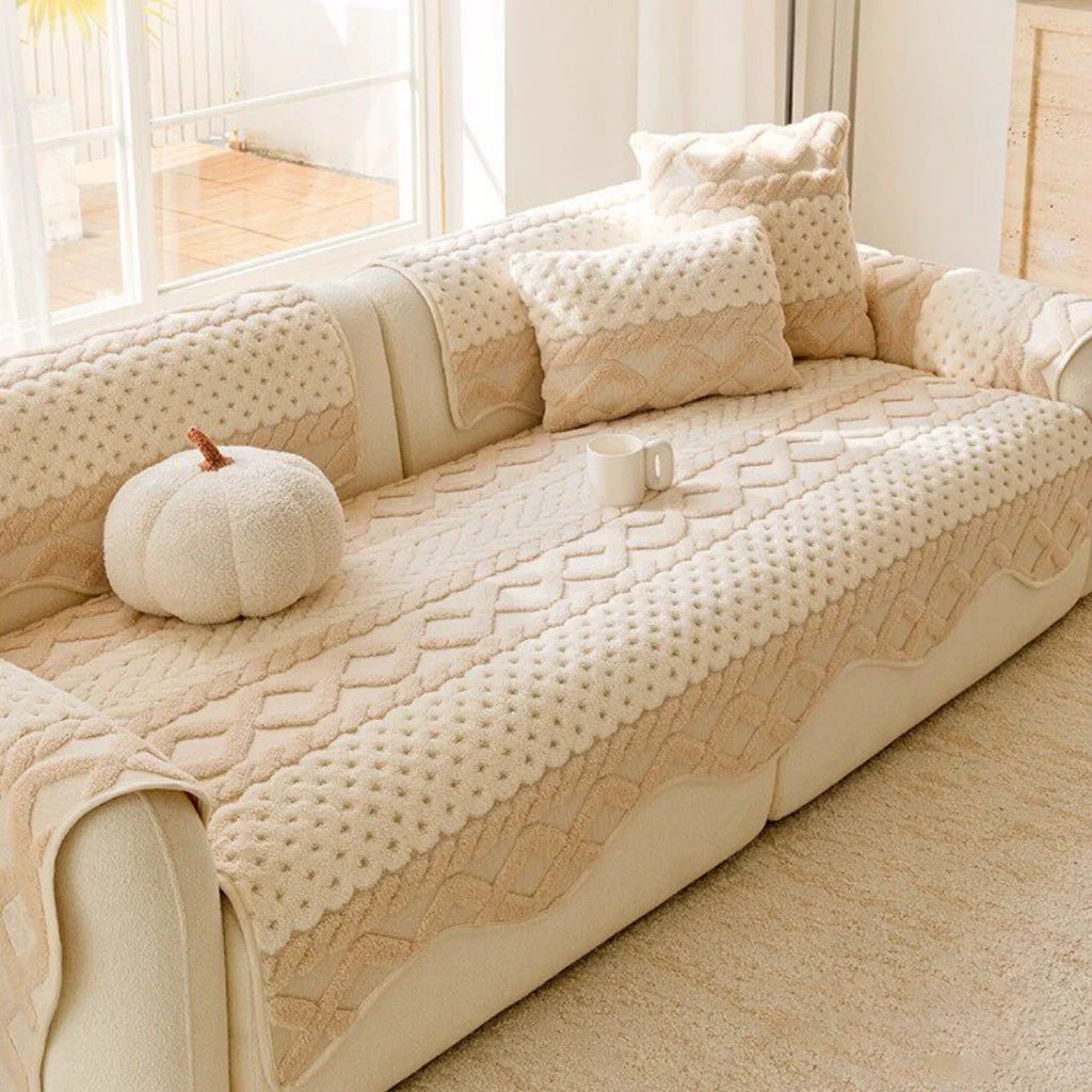 Cookie Pattern Plush Couch Cover, Soft Skin-Friendly Non-Slip Sofa Protector, Washable Furniture Cover for Pets, Kids and Living Room gsft-9032