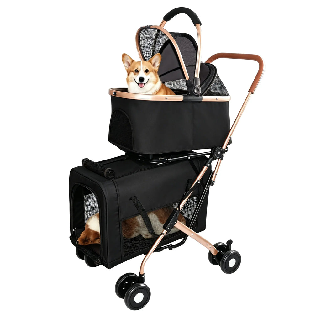 Black double-deck pet stroller clean product view
