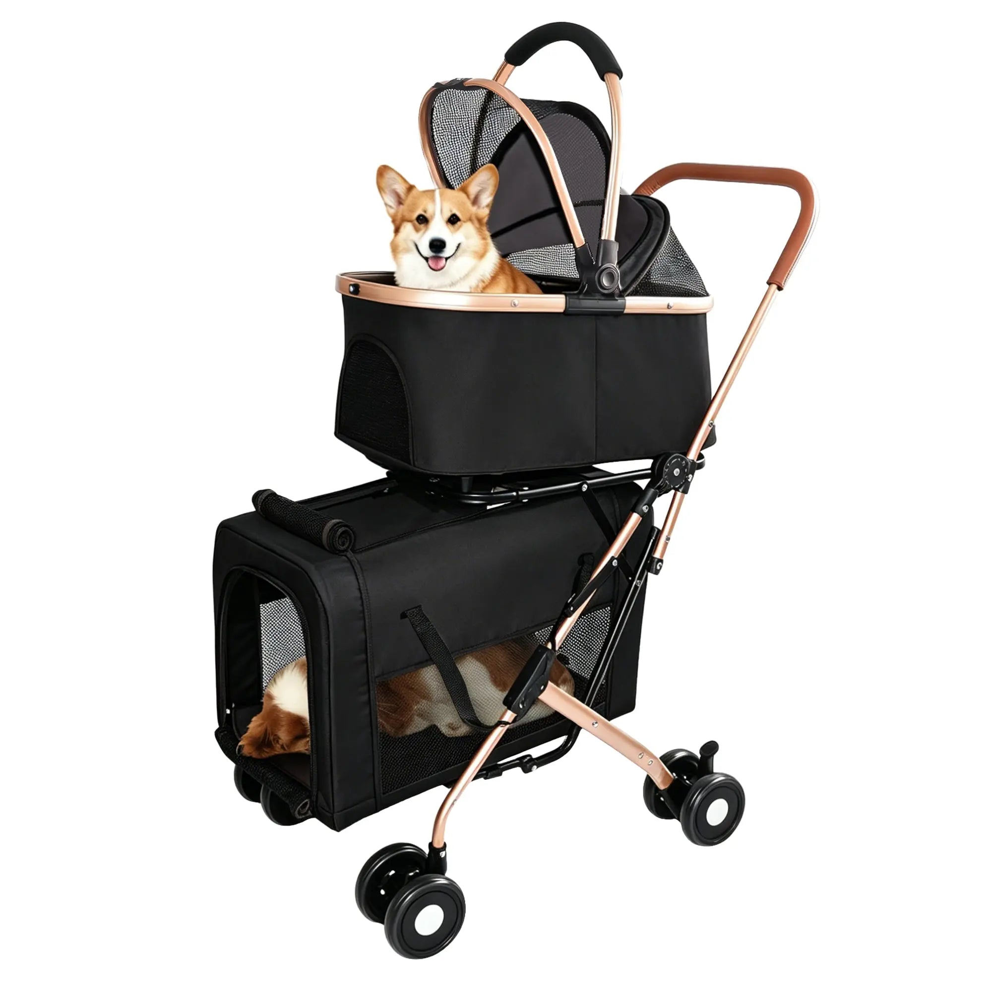 Black double-deck pet stroller clean product view
