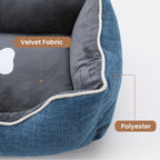 Polyester exterior and soft inner fabric detail on blue pet bed