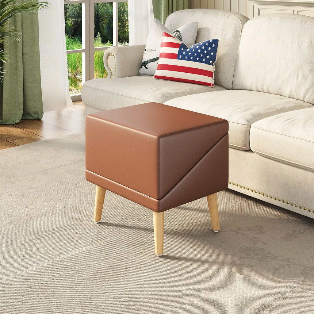 Brown pet ramp folded into a storage ottoman