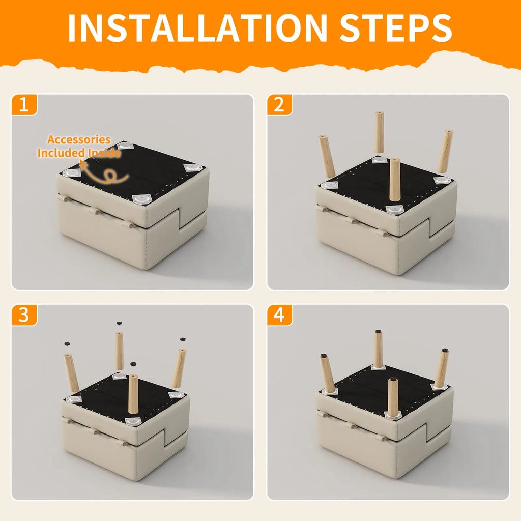 Installation steps for light gray foldable dog stairs