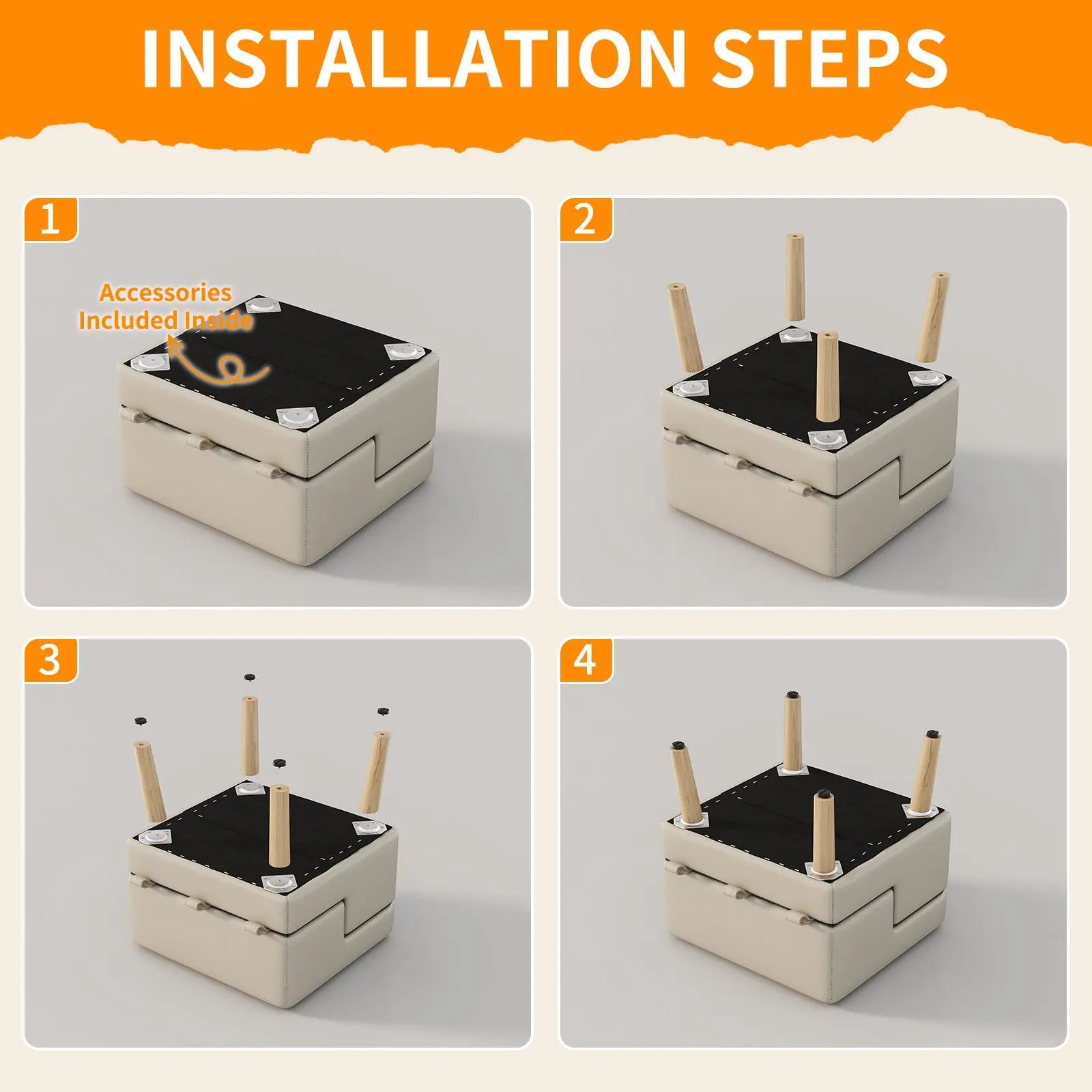 Installation steps for light gray foldable dog stairs