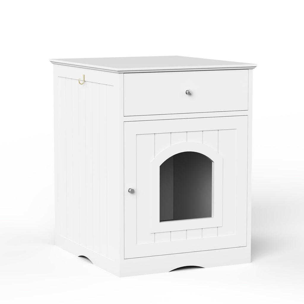 Hidden Cat Litter Box Enclosure with Drawer, White - W80863135 - main product image