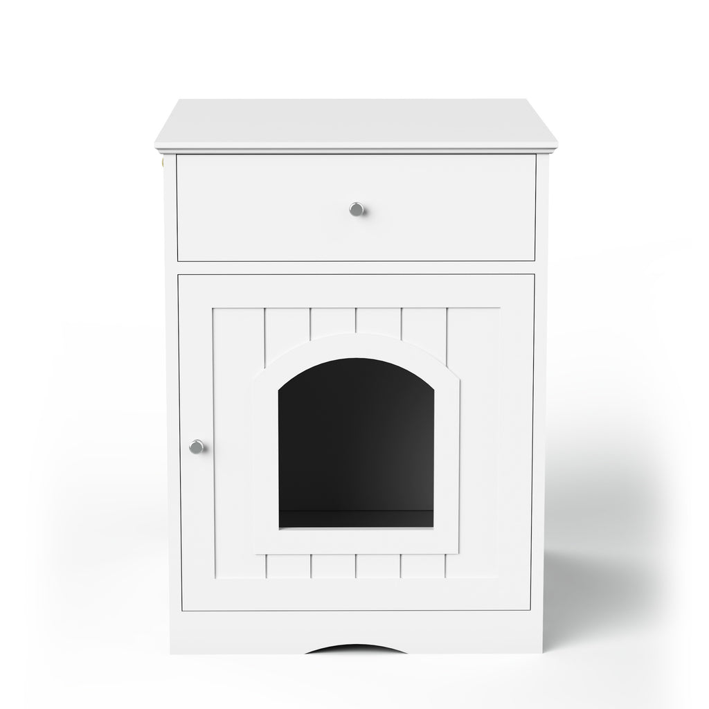 Hidden Cat Litter Box Enclosure with Drawer, White - W80863135 - product view 7