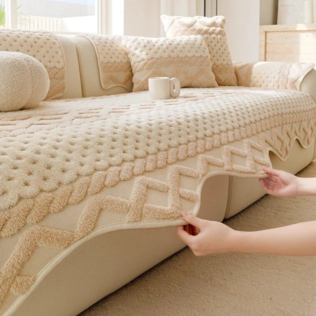 Cookie Pattern Plush Couch Cover, Soft Skin-Friendly Non-Slip Sofa Protector, Washable Furniture Cover for Pets, Kids and Living Room gsft-9032