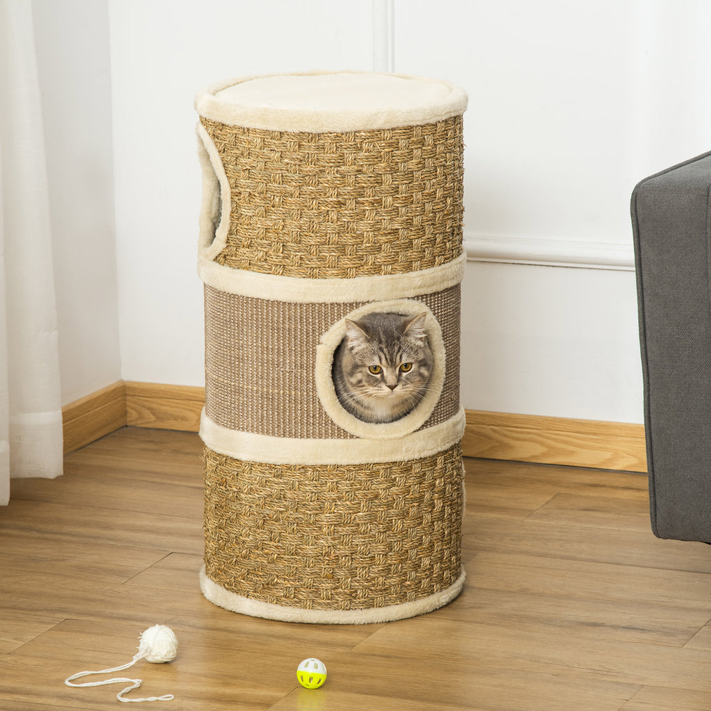 28-Inch Cat Condo with Sisal Scratcher, Khaki & Brown - W2225P229193 - product view 7