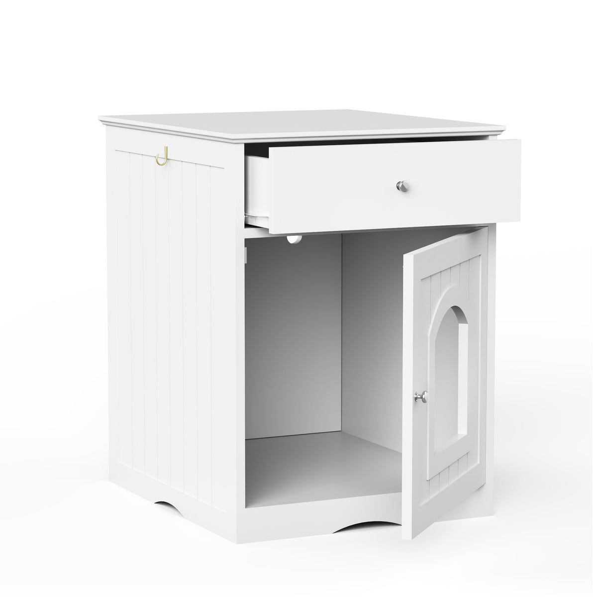 Hidden Cat Litter Box Enclosure with Drawer, White - W80863135 - product view 9