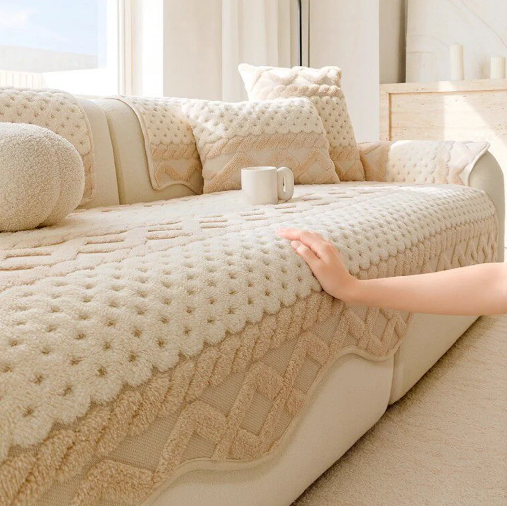 Cookie Pattern Plush Couch Cover, Soft Skin-Friendly Non-Slip Sofa Protector, Washable Furniture Cover for Pets, Kids and Living Room gsft-9032
