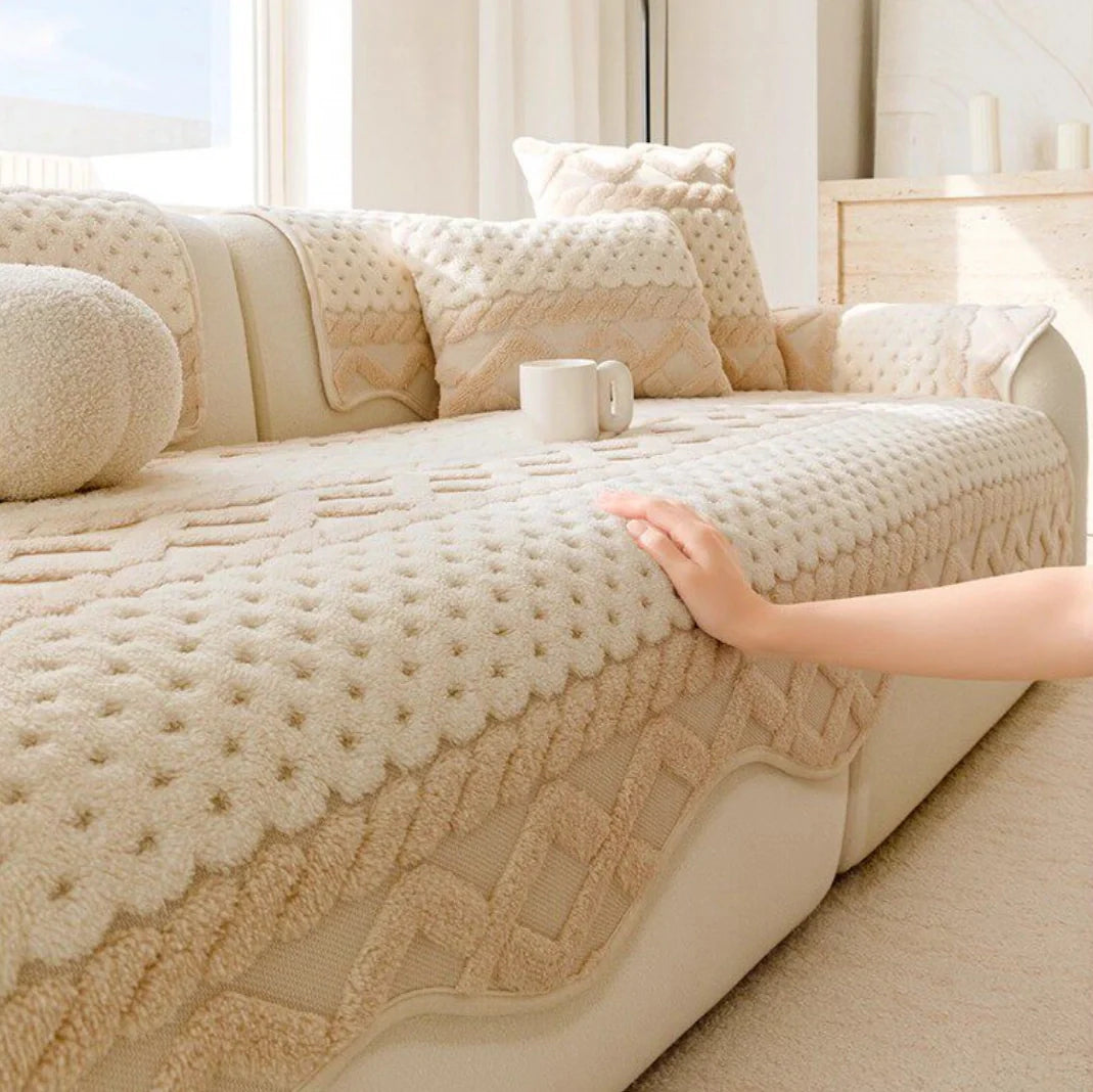 Cookie Pattern Plush Couch Cover, Soft Skin-Friendly Non-Slip Sofa Protector, Washable Furniture Cover for Pets, Kids and Living Room gsft-9032