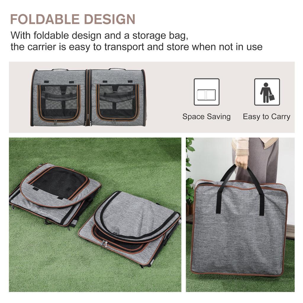 39-Inch Double Pet Carrier with Divider & Cushions, Gray - W2225P173812 - product view 4