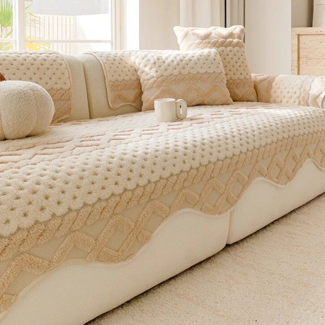 Cookie Pattern Plush Couch Cover, Soft Skin-Friendly Non-Slip Sofa Protector, Washable Furniture Cover for Pets, Kids and Living Room gsft-9032
