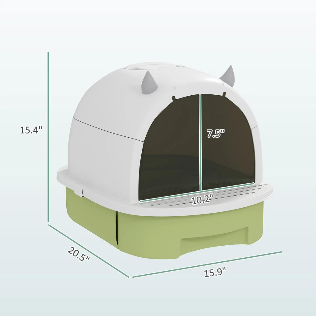 Covered Cat Litter Box with Drawer & Scoop, Green - T3971P404628 - product view 4