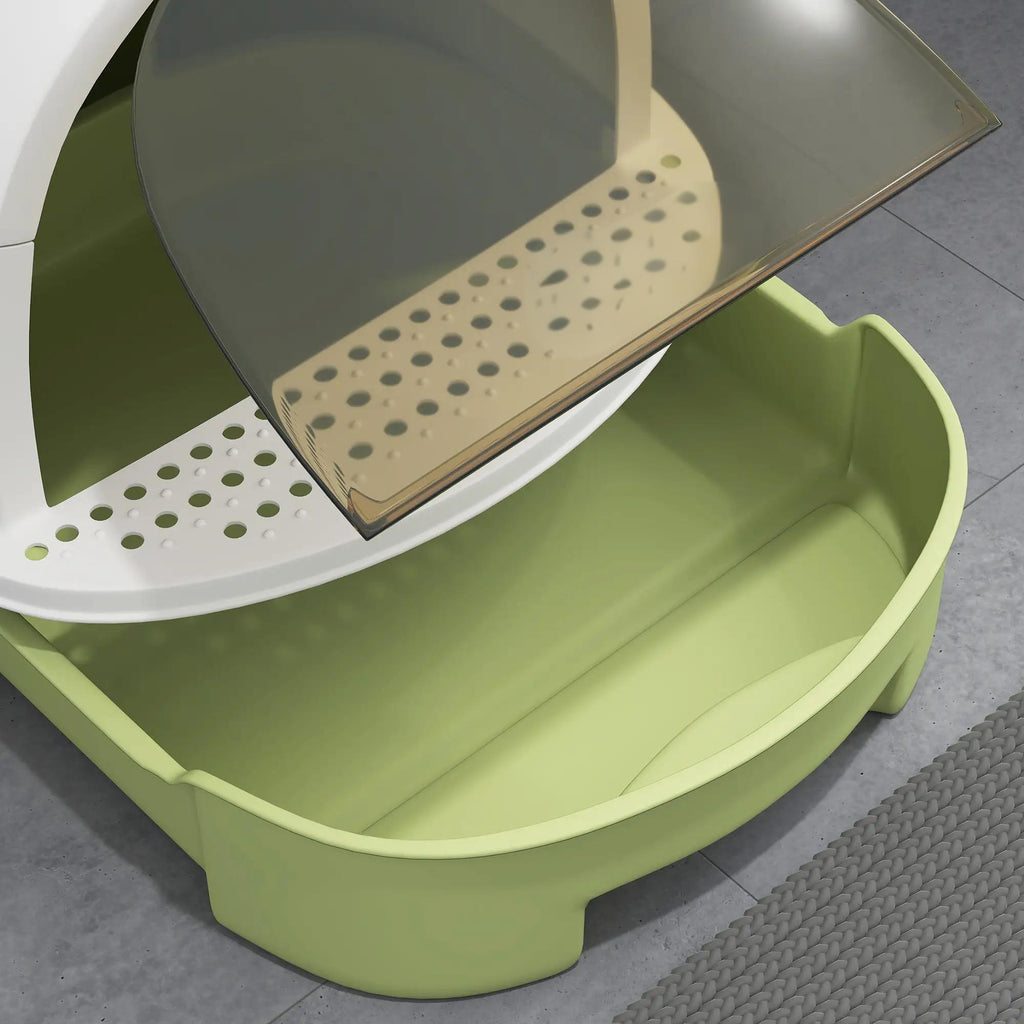 Covered Cat Litter Box with Drawer & Scoop, Green - T3971P404628 - product view 3