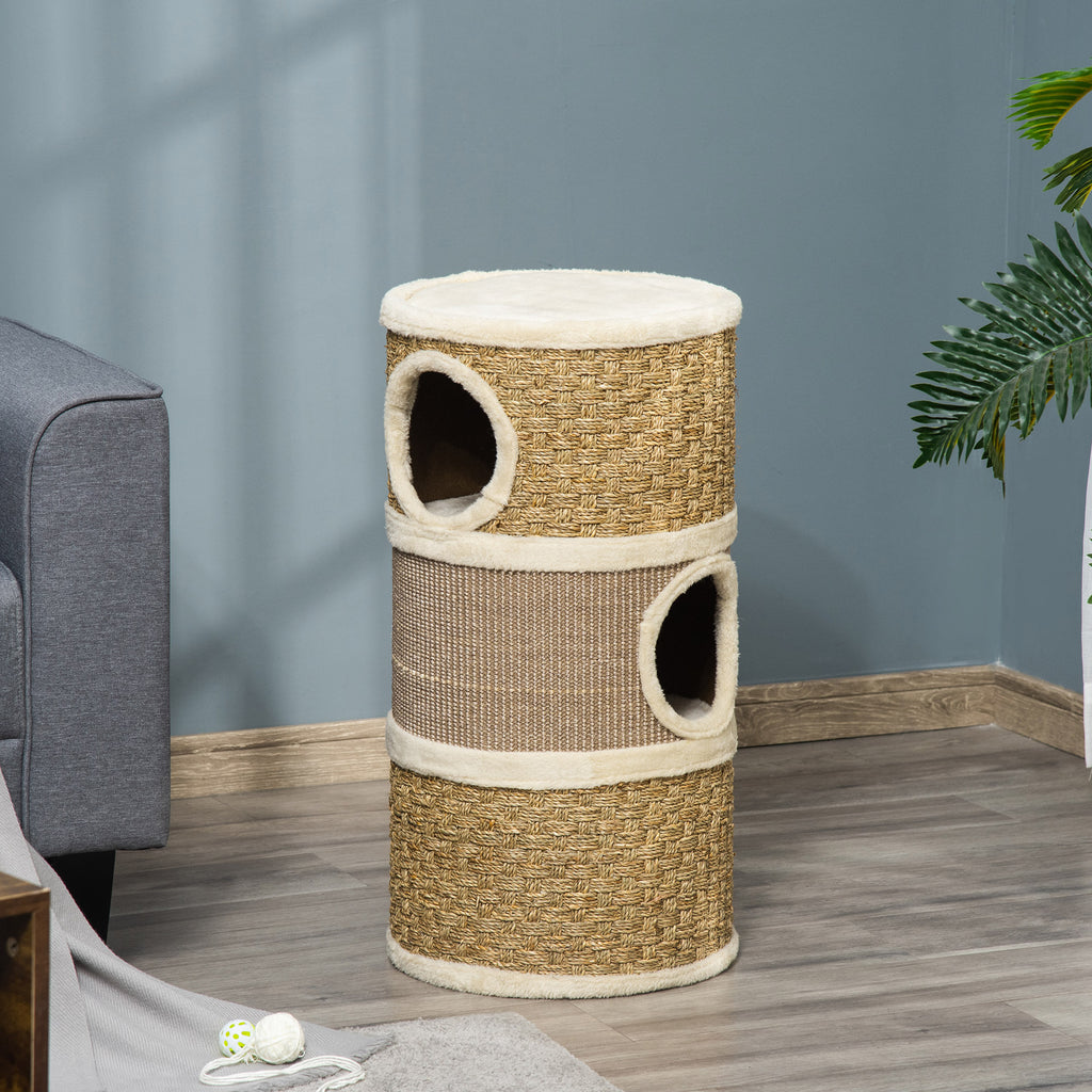 28-Inch Cat Condo with Sisal Scratcher, Khaki & Brown - W2225P229193 - product view 6