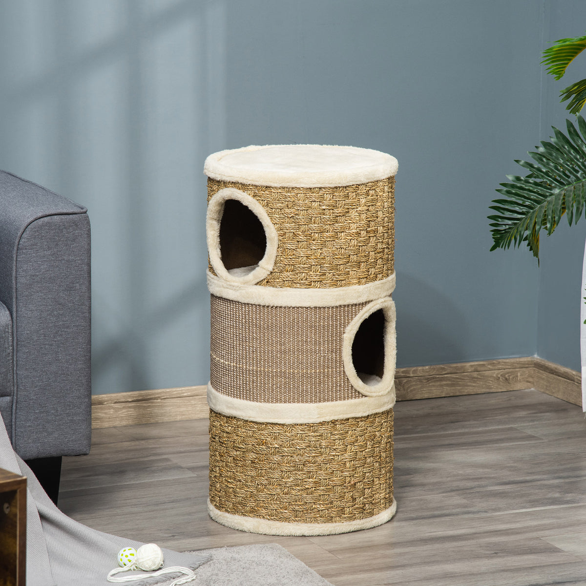 28-Inch Cat Condo with Sisal Scratcher, Khaki & Brown - W2225P229193 - product view 6