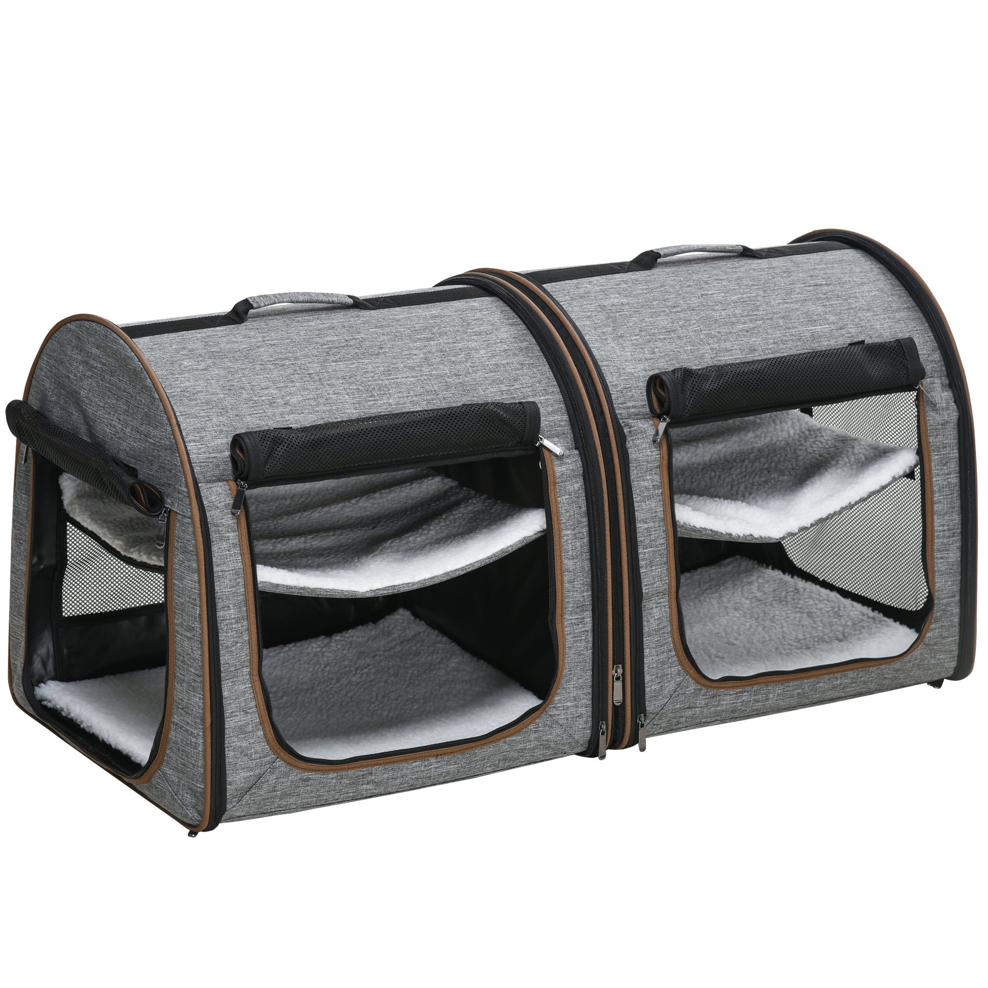 39-Inch Double Pet Carrier with Divider & Cushions, Gray - W2225P173812 Secondary image