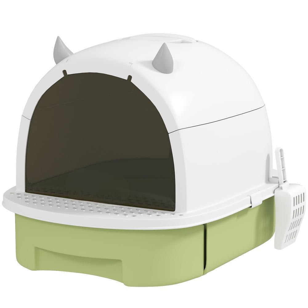Covered Cat Litter Box with Drawer & Scoop, Green - T3971P404628 - product view 6