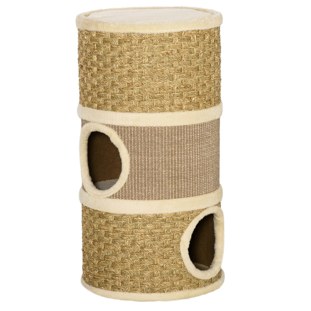 28-Inch Cat Condo with Sisal Scratcher, Khaki & Brown - W2225P229193 - main product image