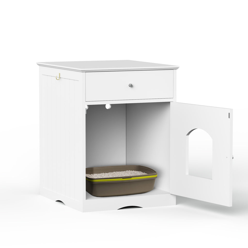 Hidden Cat Litter Box Enclosure with Drawer, White - W80863135 - product view 10